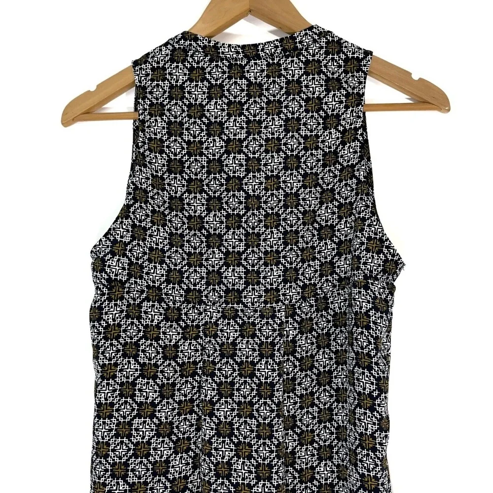Oat + Fawn Women’s Size XS Blue Printed V Neck High Low Sleeveless Casual Blouse - Picture 8 of 11